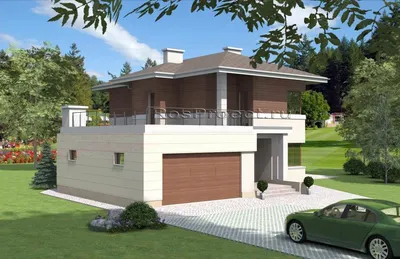 Современный стильный дом с террасой и гаражом. Купить проект 399E