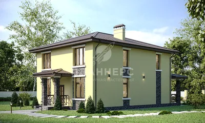 Проект двухэтажного дома с террасой и гаражом RPg2950 в Грузии