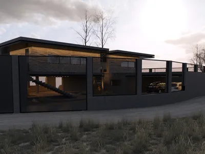 Z500. Проект Z392 современного двухуровневого дома с гаражом на 1 авто и  террасой на 1 этаже 150 м2