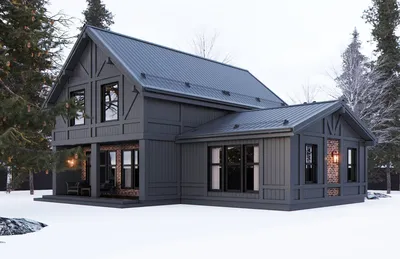 Черный, современный деревянный дом из бруса с плоской крышей, проект  \"Черный Cтиль\"