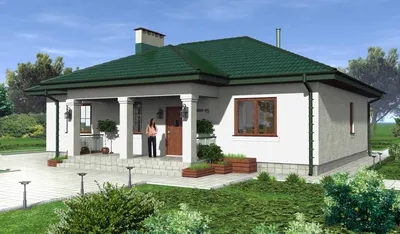 Проект одноэтажного дома с мансардой, гаражом и зеленой крышей | Dom4m.ru |  Архитектурное бюро DOM4M Россия