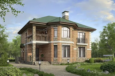Проект двухэтажного кирпичного дома № 40-12K1L в скандинавском стиле |  каталог Проекты коттеджей