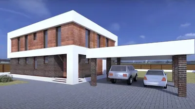 Проект двухэтажного дома из газобетона с террасой и плоской крышей, цена  строительства от 3600000 руб. Дом под ключ в Спб
