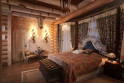Дизайн и визуализация интерьеров: Дизайн спальни в деревянном доме