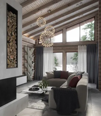 Интерьер дома в современном стиле, проект дома из клееного бруса в  современном стиле от Holz House