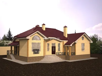 Проекты домов от Евгения Мороза: №080-01. Готовый проект одноэтажного дома  с террасой (93,7 м2)