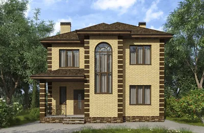 Экономичный проект одноэтажного дома №96 из желтого кирпича - Купить