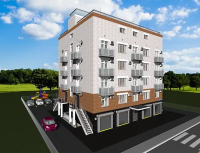 Готовый проект пятиэтажного жилого дома на 6 квартир с лифтом, паркингом и  офисными помещениями (115)