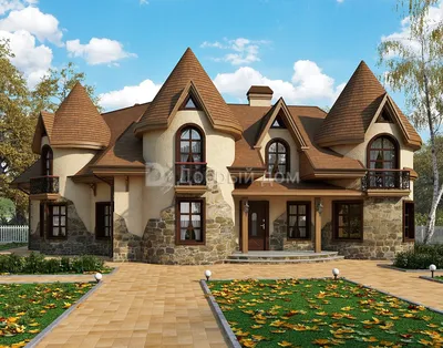 Проект роскошного кирпичного дома AS-2219 в дворцовом стиле с террасой