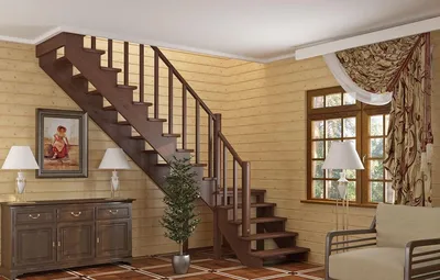 Деревянная лестница на второй этаж в частном доме