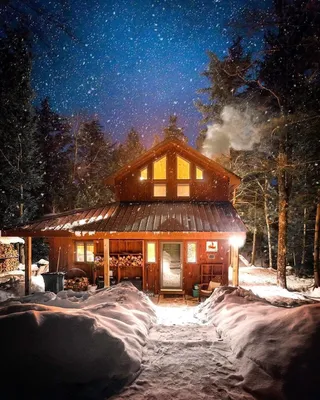 Фото зимний вечер дома фотографии
