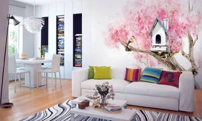 Фотообои Серые перья на стене в гостиной №dec_4367. Каталог: интерьеры |  ABC-Decor