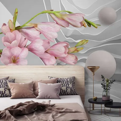 Флизелиновые фотообои спальня 206x275 см Нарисованные розовые орхидеи  (1279VEA)+клей купить по цене 1350,00 грн