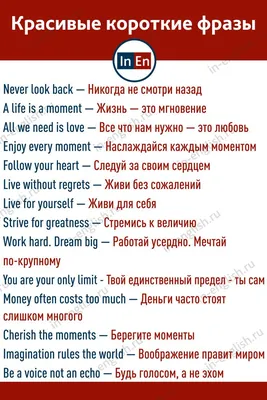 Красивые короткие фразы на английском | Уроки письма, Изучать английский,  Английский