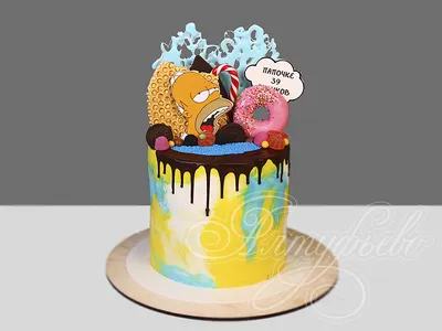 Торт Гомер Симпсон с пончиком 02112021 стоимостью 15 350 рублей - торты на  заказ ПРЕМИУМ-класса от КП «Алтуфьево»