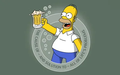 Обои на рабочий стол Улыбающийся Гомер Симпсон / Homer Simpson с кружкой  пива, обои для рабочего стола, скачать обои, обои бесплатно