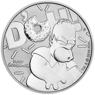 Серебряная монета Тувалу \"Гомер Симпсон\" 31,1 г чистого серебра (Проба  0,9999)