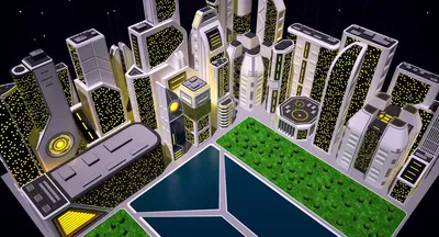 Город будущего с небоскрёбами, парк…» — создано в Шедевруме