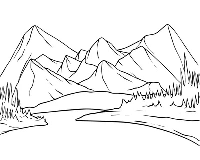 Горный пейзаж — раскраска для детей. Распечатать бесплатно.