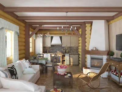 Дизайн штор в деревянную кухню, гостиную, зал, спальню, на дачу