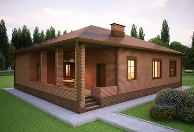 Готовый проект одноэтажного дома с кухней и террасой 03-86 🏠 | СтройДизайн