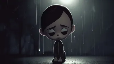 одно грустное мультяшное изображение с изображением мальчика под дождем,  грустные анимированные картинки, животное, грустный фон картинки и Фото для  бесплатной загрузки