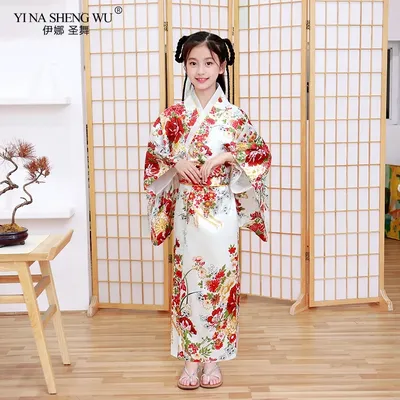 Детские японские костюмы с бантом на спине для девочек, кимоно, платье с  Obi, купальный халат, юката для детей, для девочек, для танцев, кимоно для  девочек | AliExpress