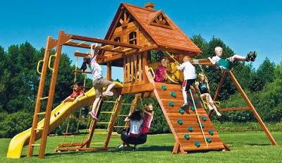 Детские площадки для дачи (48 фото): деревянная песочница, домик во двор и  установка качелей