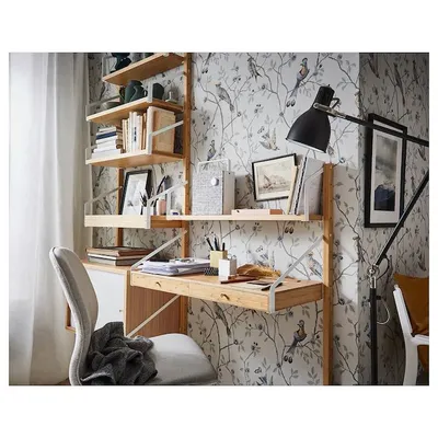 СВАЛЬНЭС Рабочее место – комбинация - бамбук, белый - IKEA | Desks for  small spaces, Tiny bedroom, Home office furniture