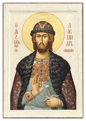 Александр Невский, ростовой, икона печатная на деревянной доске