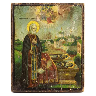 Икона Сергия Радонежского ручной работы 25 на 14 см, арт. С-002 -  Православные иконы и кресты ручной работы