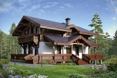 Проект двухэтажного комбинированного дома с мансардой № 38-77 в  скандинавском стиле | каталог Проекты коттеджей