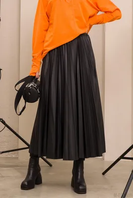 Черная длинная кожаная юбка с плиссировкой купить, цены на Женская одежда и  блузы в интернет магазине женской одежды M-FASHION