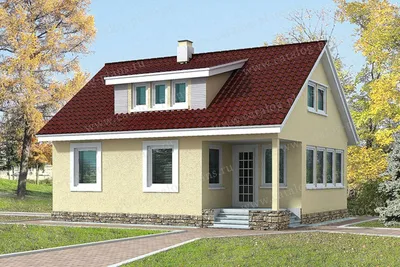 Одноэтажный каркасный дом 6x6 с внутренней террасой 2x3
