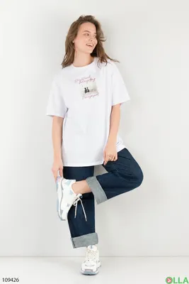 Женская белая футболка с рисунком И-2210020-1 - купить недорого в интернет  магазине \"OLLA\", Украина.