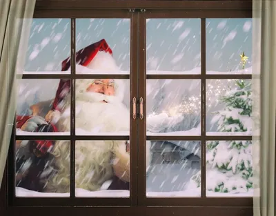 Дед мороз заглядывает в окно с …» — создано в Шедевруме