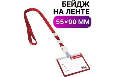 Горизонтальный бейдж школьника BRAUBERG 55х90 мм, на ленте со съемным  клипом, красный 235762 - выгодная цена, отзывы, характеристики, фото -  купить в Москве и РФ