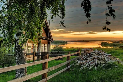 дом домик деревня природа закат Stock Photo | Adobe Stock