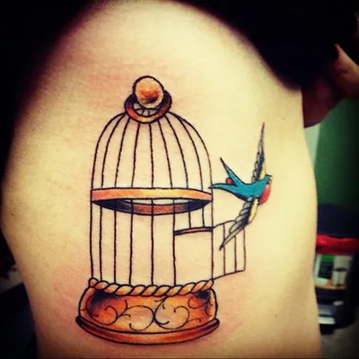 птица вылетает из клетки тату 02.01.2019 №007 -bird cage tattoo-  tattoo-photo.ru - tattoo-photo.ru