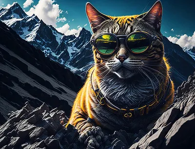 Кот в очках, стимпанк» — создано в Шедевруме
