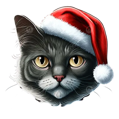черный кот в новогодней шапке PNG , черный кот, рождественская шапка, шляпа  Санты PNG рисунок для бесплатной загрузки