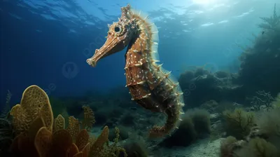 Морской конек на предпосылке водорослей Стоковое Фото - изображение  насчитывающей мило, море: 125465456