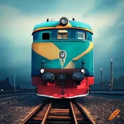Поезд с локомотивом и 5 вагонами, все вагоны и локомотив изображены сбоку  on Craiyon