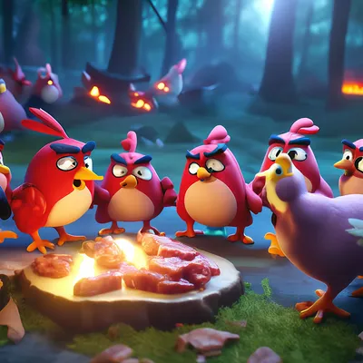 Птички из игры \"Angry birds\" едят …» — создано в Шедевруме