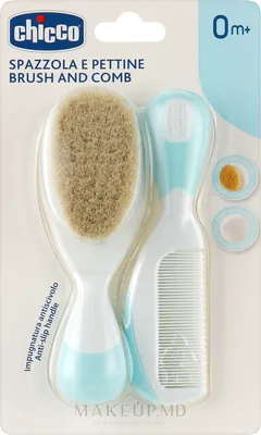 Chicco Brush And Comb For Baby Blue Щетка и расческа для детей, с рождения,  голубой | Makeup.md