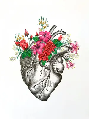 Сердце с цветами рисунок - 76 фото