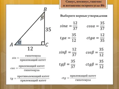 Проверочная работа по геометрии по теме \"Определение синуса, косинуса и  тангенса острого угла \"(8 класс)