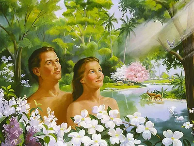 Оригинал схемы вышивки «Адам и Ева в Раю» (№424624) - Вышивка крестом