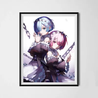 Аниме девушка Ram X Rem Twins Re.Zero Life арт-принт на холсте, плакат для  детей, декор для спальни, 8x10 дюймов, готов повесить | AliExpress