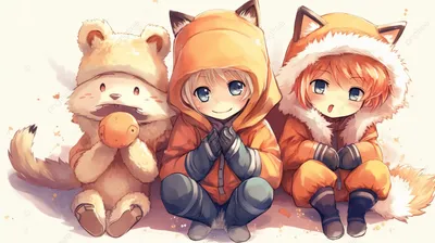 три аниме персонажа в мягких одеждах держат оранжевых животных, милые  картинки наруто фон картинки и Фото для бесплатной загрузки